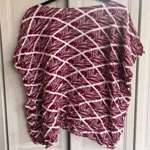 Kamea Maroon Red and White Boxy Blouse with Short Sleeves